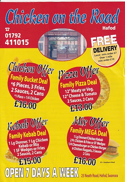 Menu of Chicken on the Road, Hafod