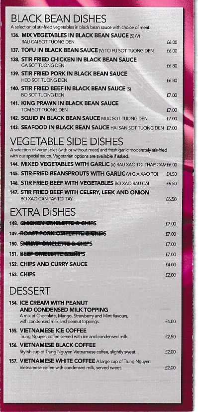 Menu of Vietnam Restaurant Uplands