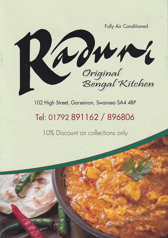 Menu of Raduni Bengal Takeaway Gorseinon