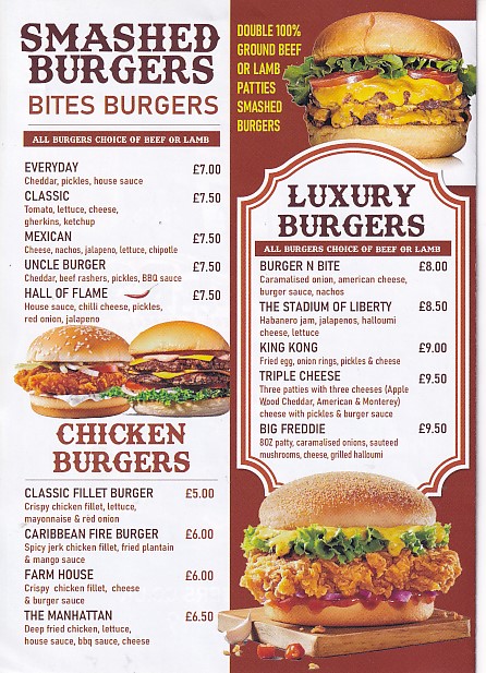 Menu of  Bites Burgers