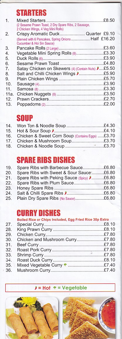 Menu of Menu of Chen's Chef, Chinese takeaway in Gorseinon