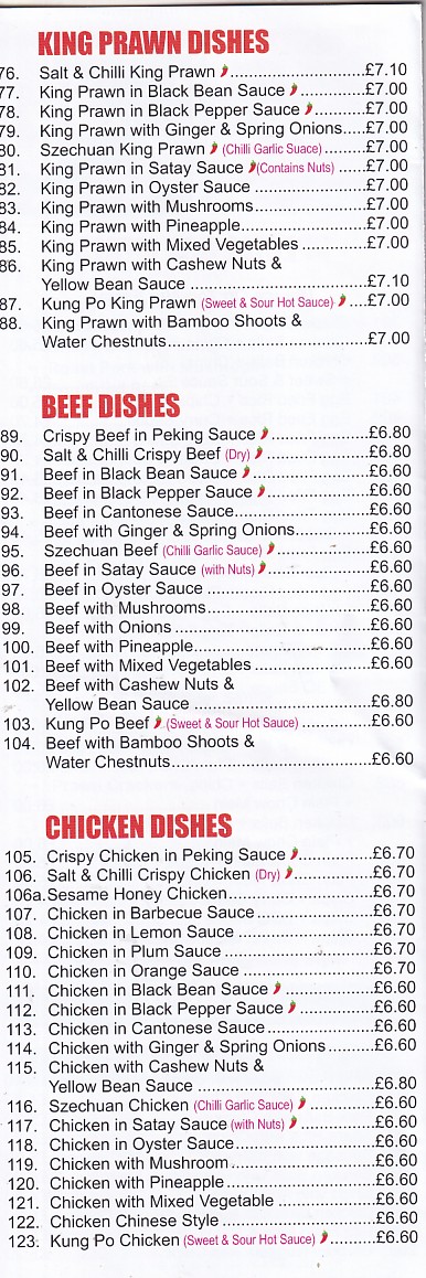 Menu of Menu of Chen's Chef, Chinese takeaway in Gorseinon