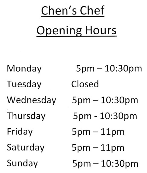 opening hours chens chef