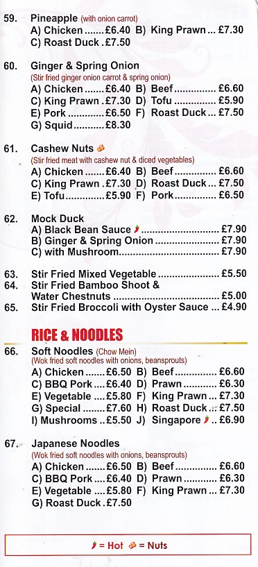 Menu of xxxxx