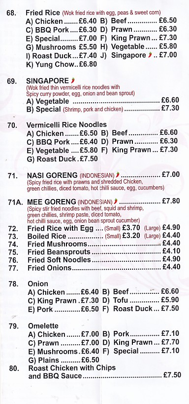 Menu of xxxxx
