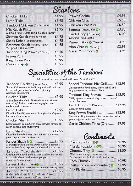 Menu of xxxxx