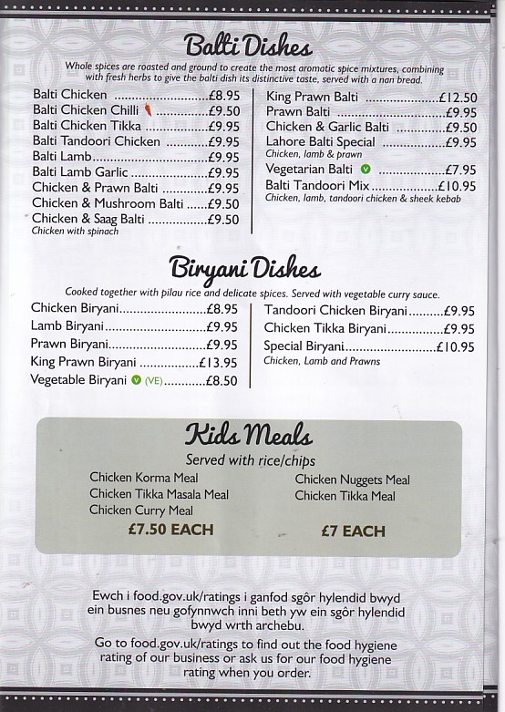 Menu of xxxxx