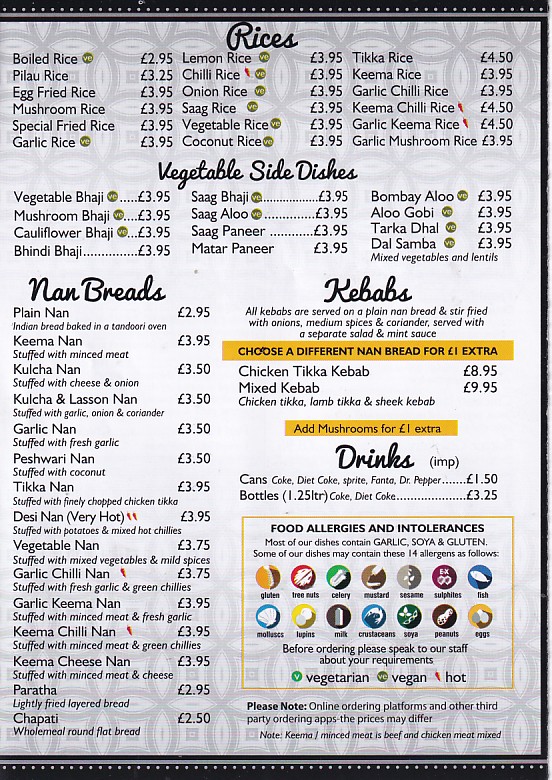 Menu of xxxxx